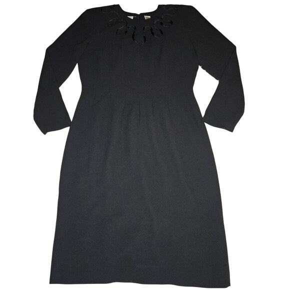 2/$30 Vintage 80s Ms. Chaus Black Long-sleeved Knee-length Dress  Size 8 - Picture 1 of 11